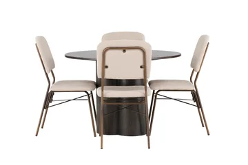 Olivia Spisegruppe 110 cm Rund med 4 Seda Stoler - Beige - Møbler - Bord - Spisegruppe