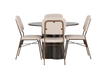 Olivia Spisegruppe 110 cm Rund med 4 Seda Stoler - Beige - Møbler - Bord - Spisegruppe