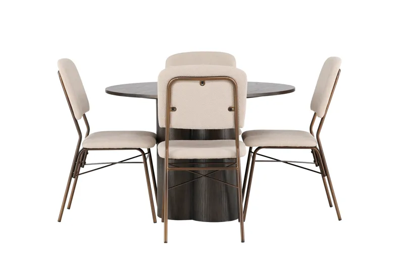 Olivia Spisegruppe 110 cm Rund med 4 Seda Stoler, Beige