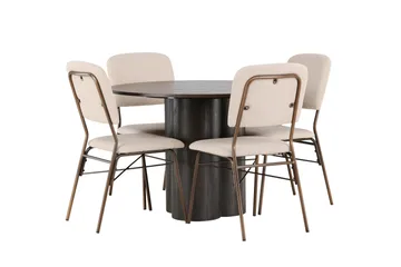 Olivia Spisegruppe 110 cm Rund med 4 Seda Stoler - Beige - Møbler - Bord - Spisegruppe