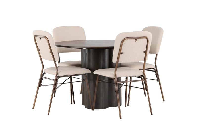 Olivia Spisegruppe 110 cm Rund med 4 Seda Stoler - Beige - Møbler - Bord - Spisegruppe