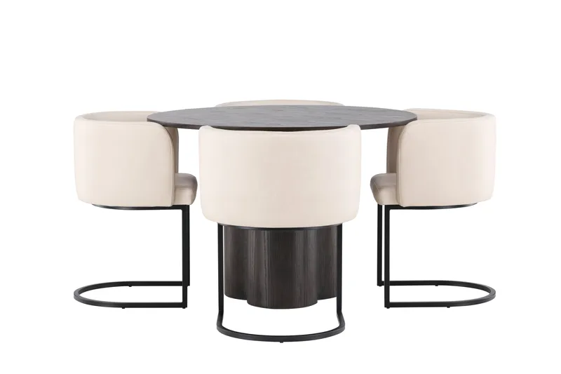 Olivia Spisegruppe 110 cm Rund med 4 Simrishamn Stoler, Beige