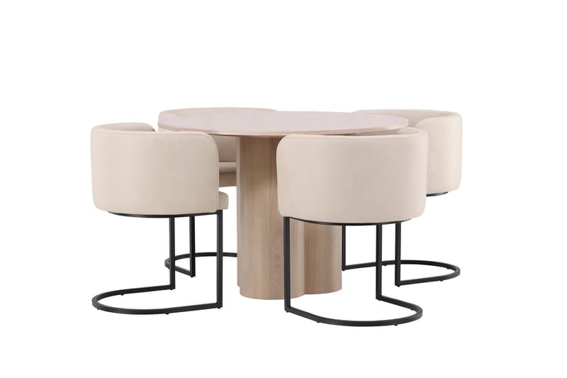 Olivia Spisegruppe 110 cm Rund med 4 Simrishamn Stoler - Whitewash - Møbler - Bord - Spisegruppe