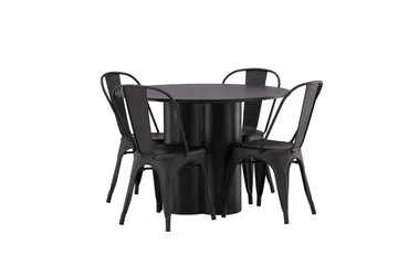 Olivia Spisegruppe 110 cm Rund med 4 Tempe Stoler - Svart - Møbler - Bord - Spisegruppe