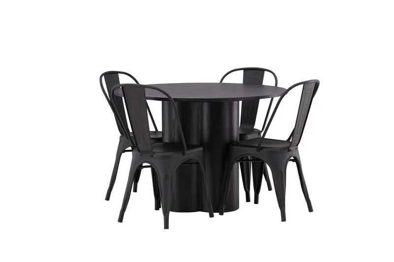 Olivia Spisegruppe 110 cm Rund med 4 Tempe Stoler - Svart - Møbler - Bord - Spisegruppe