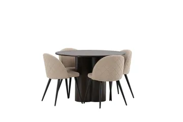 Olivia Spisegruppe 110 cm Rund med 4 Velvet Stoler - Beige - Møbler - Bord - Spisegruppe