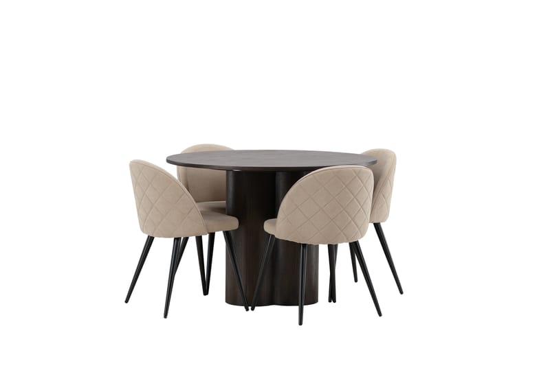 Olivia Spisegruppe 110 cm Rund med 4 Velvet Stoler - Beige - Møbler - Bord - Spisegruppe