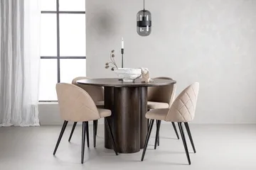 Olivia Spisegruppe 110 cm Rund med 4 Velvet Stoler - Beige - Møbler - Bord - Spisegruppe
