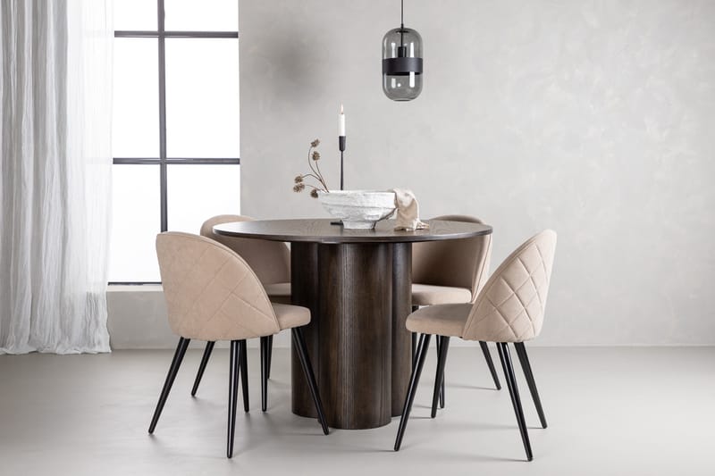 Olivia Spisegruppe 110 cm Rund med 4 Velvet Stoler - Beige - Møbler - Bord - Spisegruppe