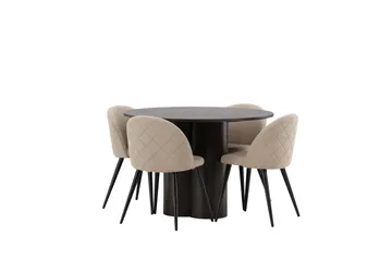 Olivia Spisegruppe 110 cm Rund med 4 Velvet Stoler - Beige - Møbler - Bord - Spisegruppe