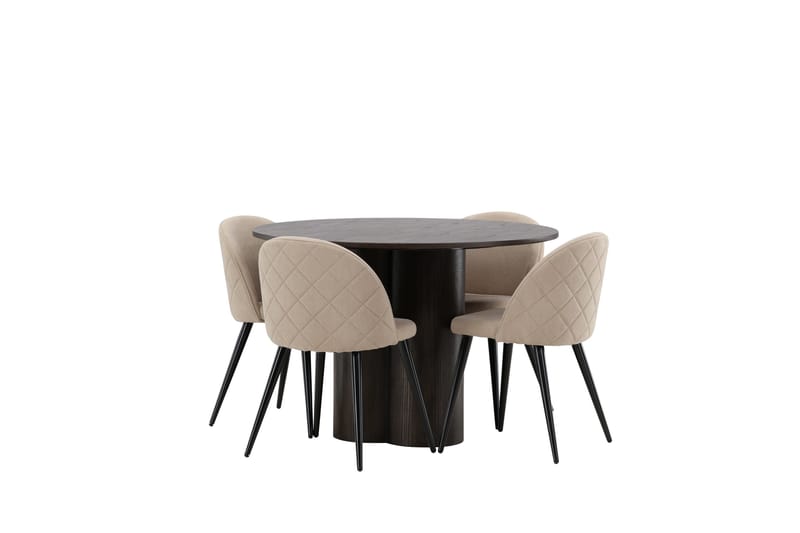 Olivia Spisegruppe 110 cm Rund med 4 Velvet Stoler - Beige - Møbler - Bord - Spisegruppe