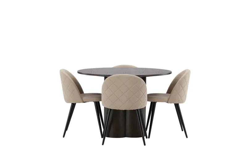 Olivia Spisegruppe 110 cm Rund med 4 Velvet Stoler - Beige - Møbler - Bord - Spisegruppe