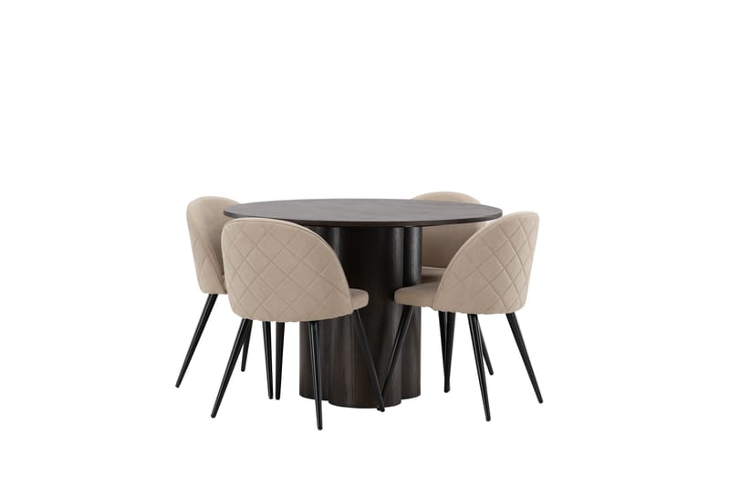 Olivia Spisegruppe 110 cm Rund med 4 Velvet Stoler - Beige - Møbler - Bord - Spisegruppe
