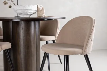 Olivia Spisegruppe 110 cm Rund med 4 Velvet Stoler - Beige - Møbler - Bord - Spisegruppe