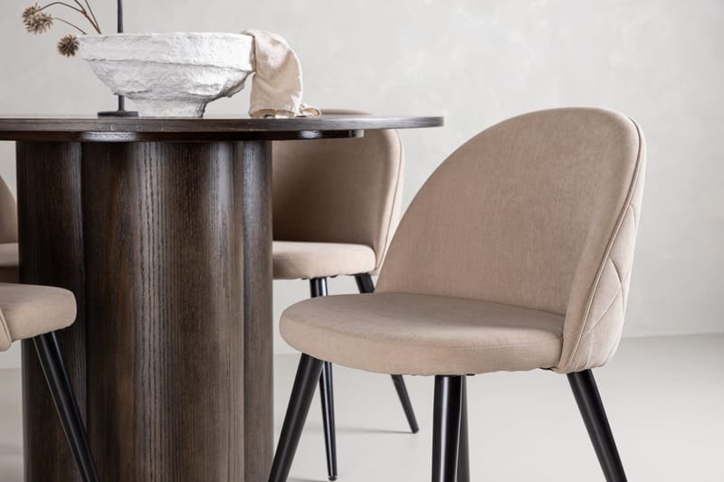 Olivia Spisegruppe 110 cm Rund med 4 Velvet Stoler - Beige - Møbler - Bord - Spisegruppe
