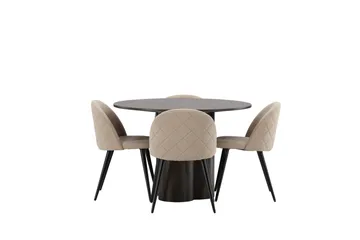 Olivia Spisegruppe 110 cm Rund med 4 Velvet Stoler - Beige - Møbler - Bord - Spisegruppe