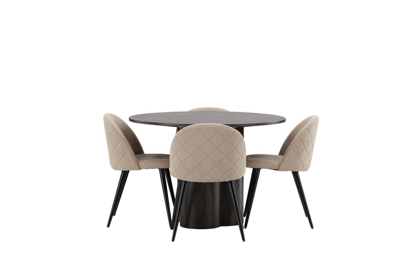 Olivia Spisegruppe 110 cm Rund med 4 Velvet Stoler - Beige - Møbler - Bord - Spisegruppe