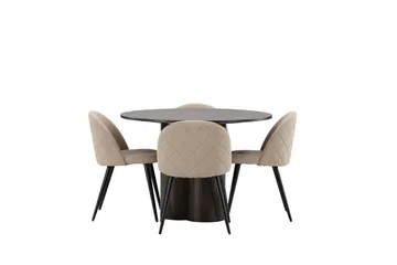 Olivia Spisegruppe 110 cm Rund med 4 Velvet Stoler - Beige - Møbler - Bord - Spisegruppe