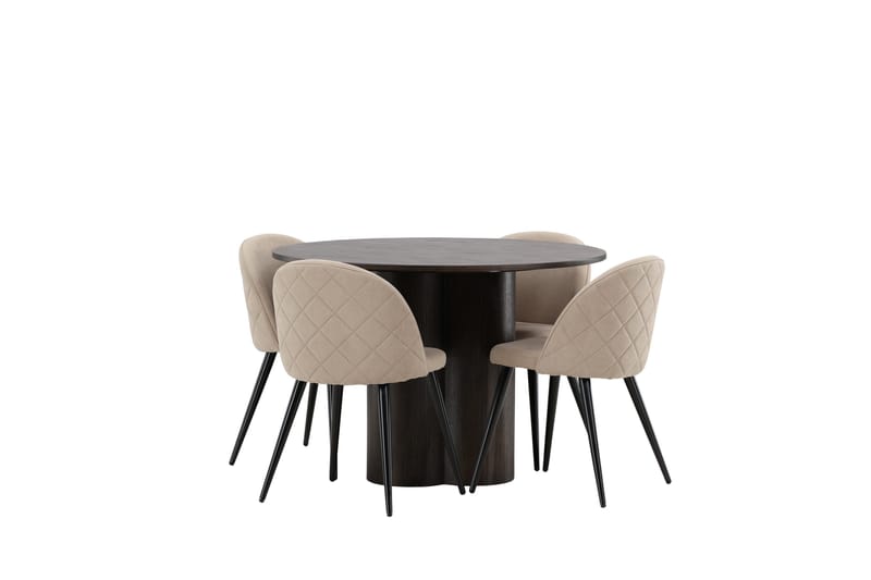 Olivia Spisegruppe 110 cm Rund med 4 Velvet Stoler - Beige - Møbler - Bord - Spisegruppe