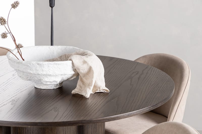 Olivia Spisegruppe 110 cm Rund med 4 Velvet Stoler - Beige - Møbler - Bord - Spisegruppe