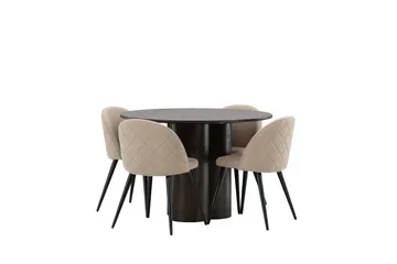 Olivia Spisegruppe 110 cm Rund med 4 Velvet Stoler - Beige - Møbler - Bord - Spisegruppe