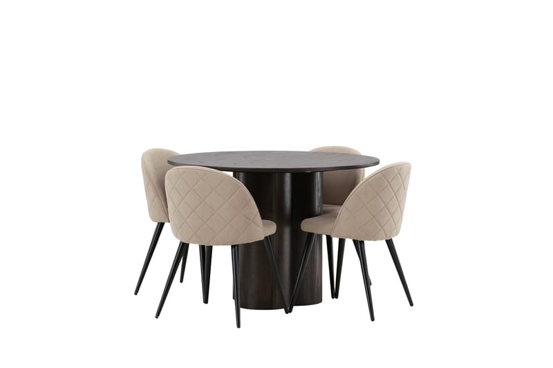 Olivia Spisegruppe 110 cm Rund med 4 Velvet Stoler - Beige - Møbler - Bord - Spisegruppe