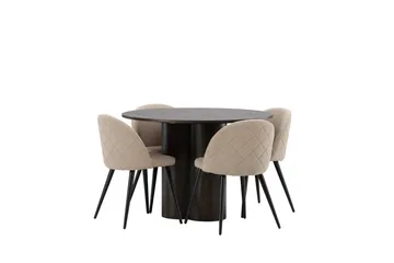 Olivia Spisegruppe 110 cm Rund med 4 Velvet Stoler - Beige - Møbler - Bord - Spisegruppe