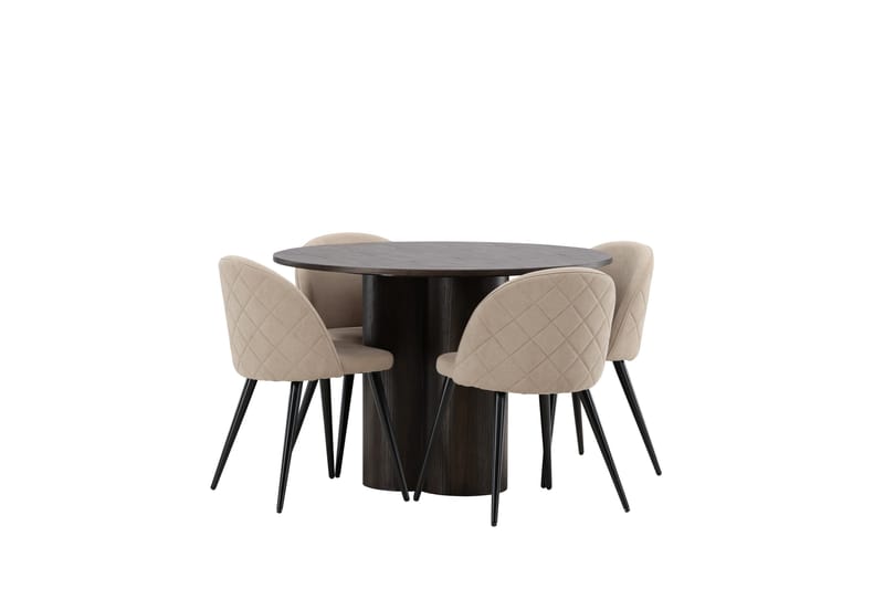 Olivia Spisegruppe 110 cm Rund med 4 Velvet Stoler - Beige - Møbler - Bord - Spisegruppe