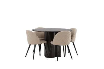 Olivia Spisegruppe 110 cm Rund med 4 Velvet Stoler - Beige - Møbler - Bord - Spisegruppe