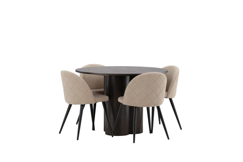Olivia Spisegruppe 110 cm Rund med 4 Velvet Stoler - Beige - Møbler - Bord - Spisegruppe