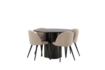 Olivia Spisegruppe 110 cm Rund med 4 Velvet Stoler - Beige - Møbler - Bord - Spisegruppe