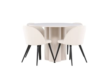 Olivia Spisegruppe 110 cm Rund med 4 Velvet stoler - Beige/Beige - Møbler - Bord - Spisegruppe