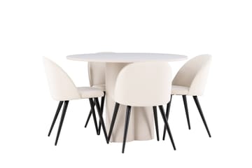 Olivia Spisegruppe 110 cm Rund med 4 Velvet stoler - Beige/Beige - Møbler - Bord - Spisegruppe