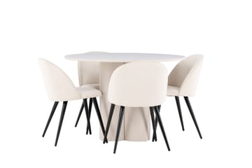Olivia Spisegruppe 110 cm Rund med 4 Velvet stoler - Beige/Beige - Møbler - Bord - Spisegruppe