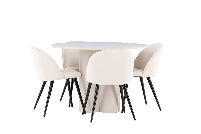 Olivia Spisegruppe 110 cm Rund med 4 Velvet stoler - Beige/Beige - Møbler - Bord - Spisegruppe