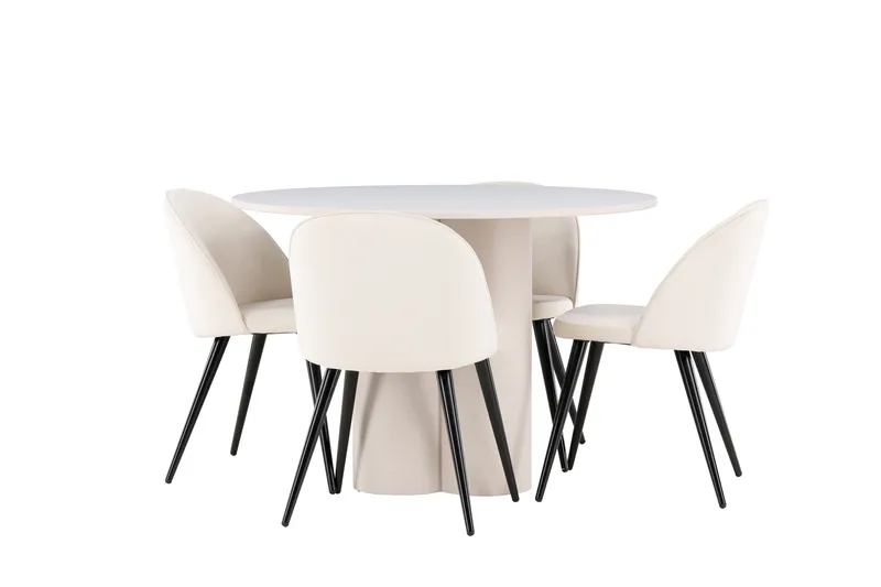 Olivia Spisegruppe 110 cm Rund med 4 Velvet stoler, Beige/Beige