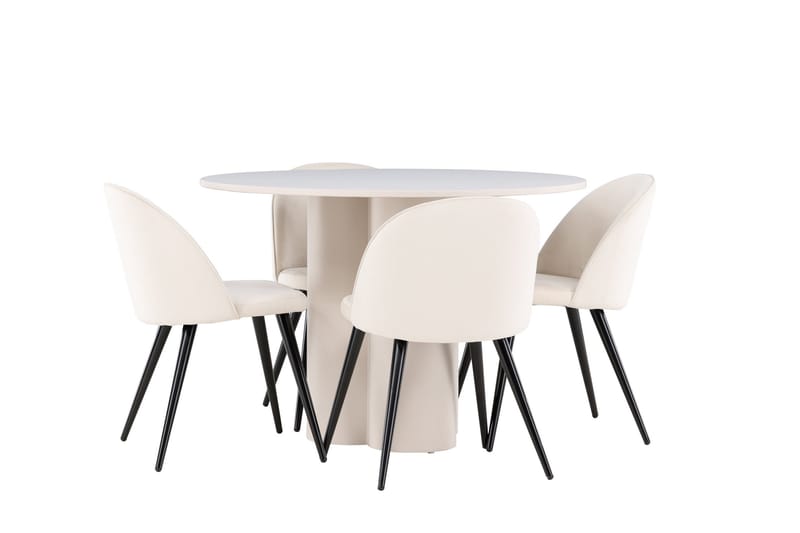 Olivia Spisegruppe 110 cm Rund med 4 Velvet stoler - Beige/Beige - Møbler - Bord - Spisegruppe