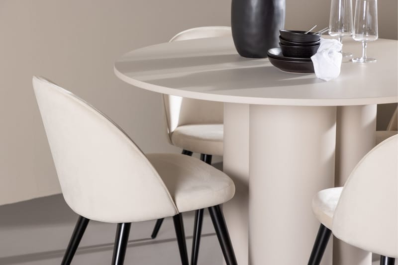 Olivia Spisegruppe 110 cm Rund med 4 Velvet stoler - Beige/Beige - Møbler - Bord - Spisegruppe