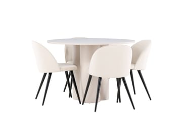 Olivia Spisegruppe 110 cm Rund med 4 Velvet stoler - Beige/Beige - Møbler - Bord - Spisegruppe