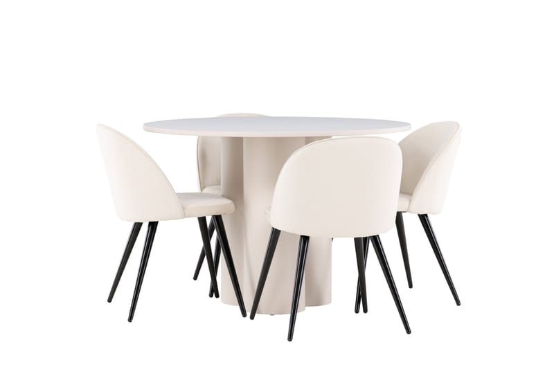 Olivia Spisegruppe 110 cm Rund med 4 Velvet stoler - Beige/Beige - Møbler - Bord - Spisegruppe