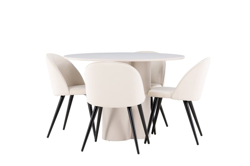 Olivia Spisegruppe 110 cm Rund med 4 Velvet stoler - Beige/Beige - Møbler - Bord - Spisegruppe