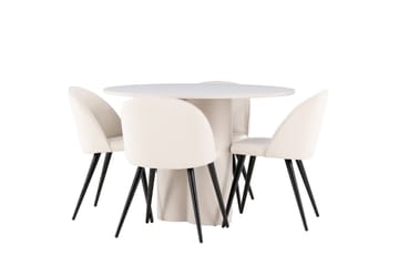 Olivia Spisegruppe 110 cm Rund med 4 Velvet stoler - Beige/Beige - Møbler - Bord - Spisegruppe