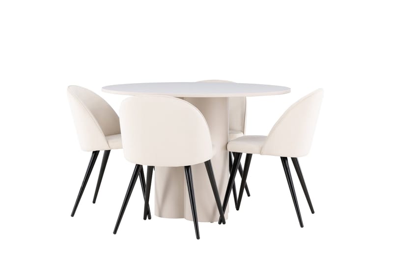 Olivia Spisegruppe 110 cm Rund med 4 Velvet stoler - Beige/Beige - Møbler - Bord - Spisegruppe