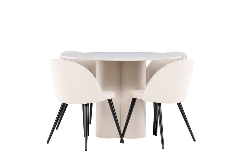 Olivia Spisegruppe 110 cm Rund med 4 Velvet stoler - Beige/Beige - Møbler - Bord - Spisegruppe