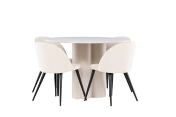 Olivia Spisegruppe 110 cm Rund med 4 Velvet stoler - Beige/Beige - Møbler - Bord - Spisegruppe