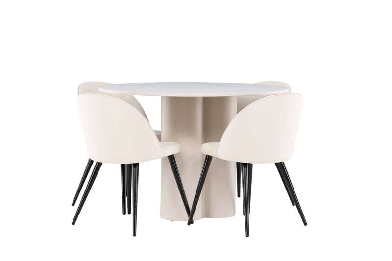 Olivia Spisegruppe 110 cm Rund med 4 Velvet stoler - Beige/Beige - Møbler - Bord - Spisegruppe