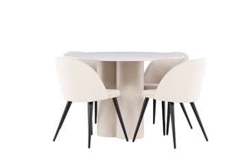 Olivia Spisegruppe 110 cm Rund med 4 Velvet stoler - Beige/Beige - Møbler - Bord - Spisegruppe