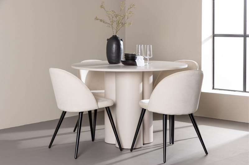 Olivia Spisegruppe 110 cm Rund med 4 Velvet stoler - Beige/Beige - Møbler - Bord - Spisegruppe
