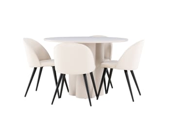 Olivia Spisegruppe 110 cm Rund med 4 Velvet stoler - Beige/Beige - Møbler - Bord - Spisegruppe