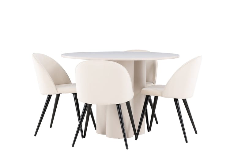 Olivia Spisegruppe 110 cm Rund med 4 Velvet stoler - Beige/Beige - Møbler - Bord - Spisegruppe